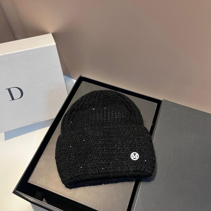 Winter Sequin Rabbit Knit Hat Fashion Simple M Letter Warm Beanie Women