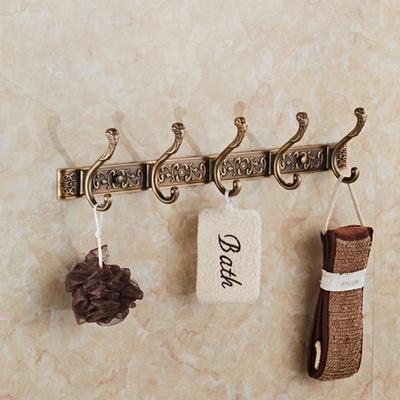 New Antique Relief Wall Mounted Coat Hook 5-row Clothes Hooks Behind-door Bag Key Storage Rack Bathroom Towel Rack 2023