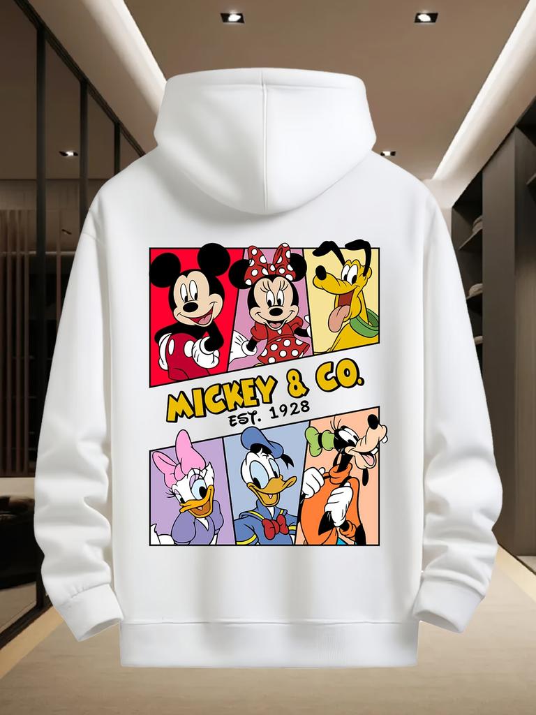 Disney Men's Hooded Sweater Mickey Series Sweatshirt Autumn and Winter Casual White Men's and Women's Top Hoodie