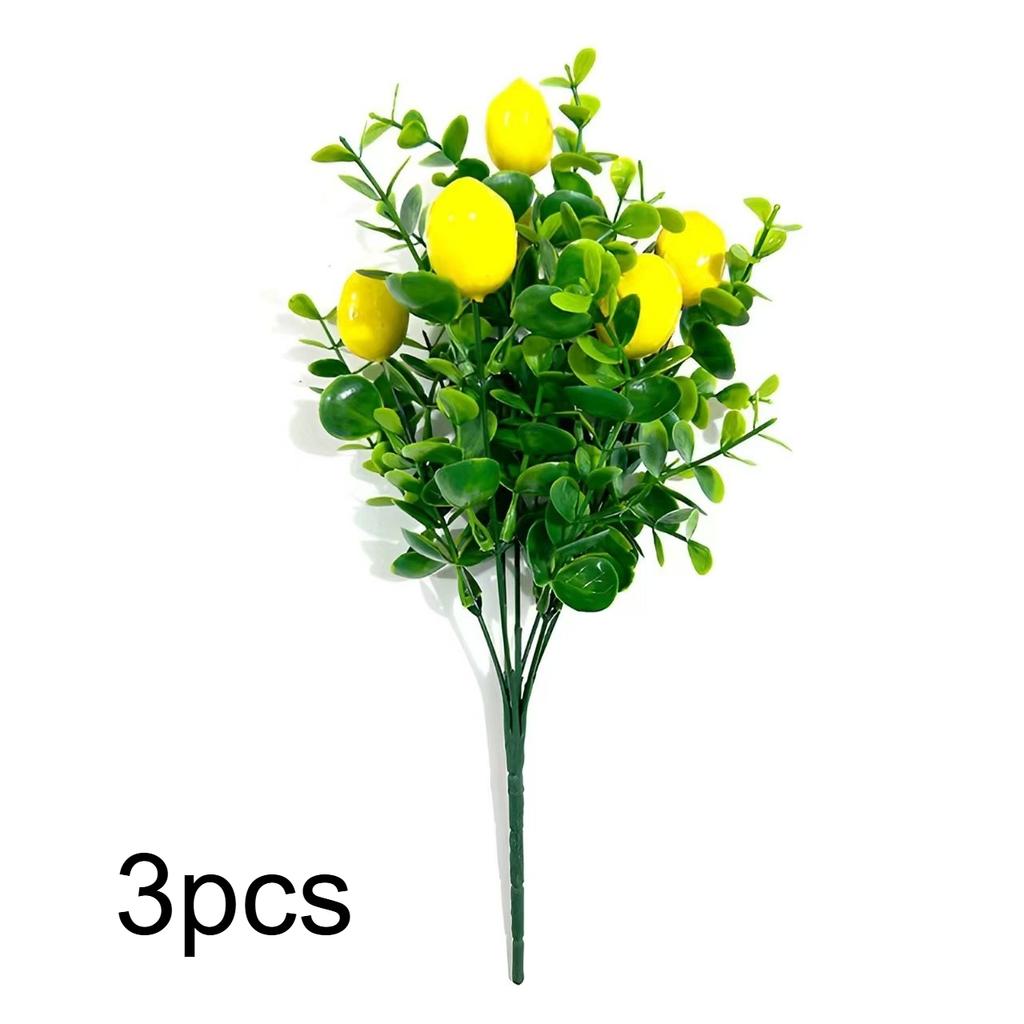 3/5pcs Artificial Lemon Branches with Eucalyptus Leaves - Faux Yellow Lemon Stems for Kitchen Table Centerpiece And Home Decor