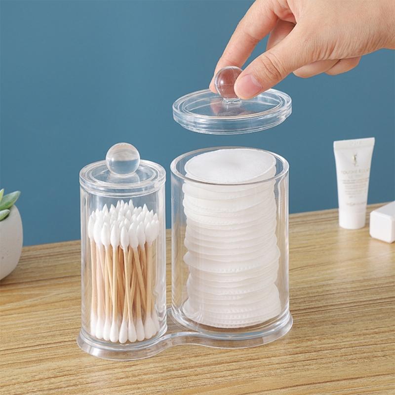Multipurpose Clear Acrylic Storage Container Set With Lids Qtip Dispenser For Vanity Bathroom Countertop Organization