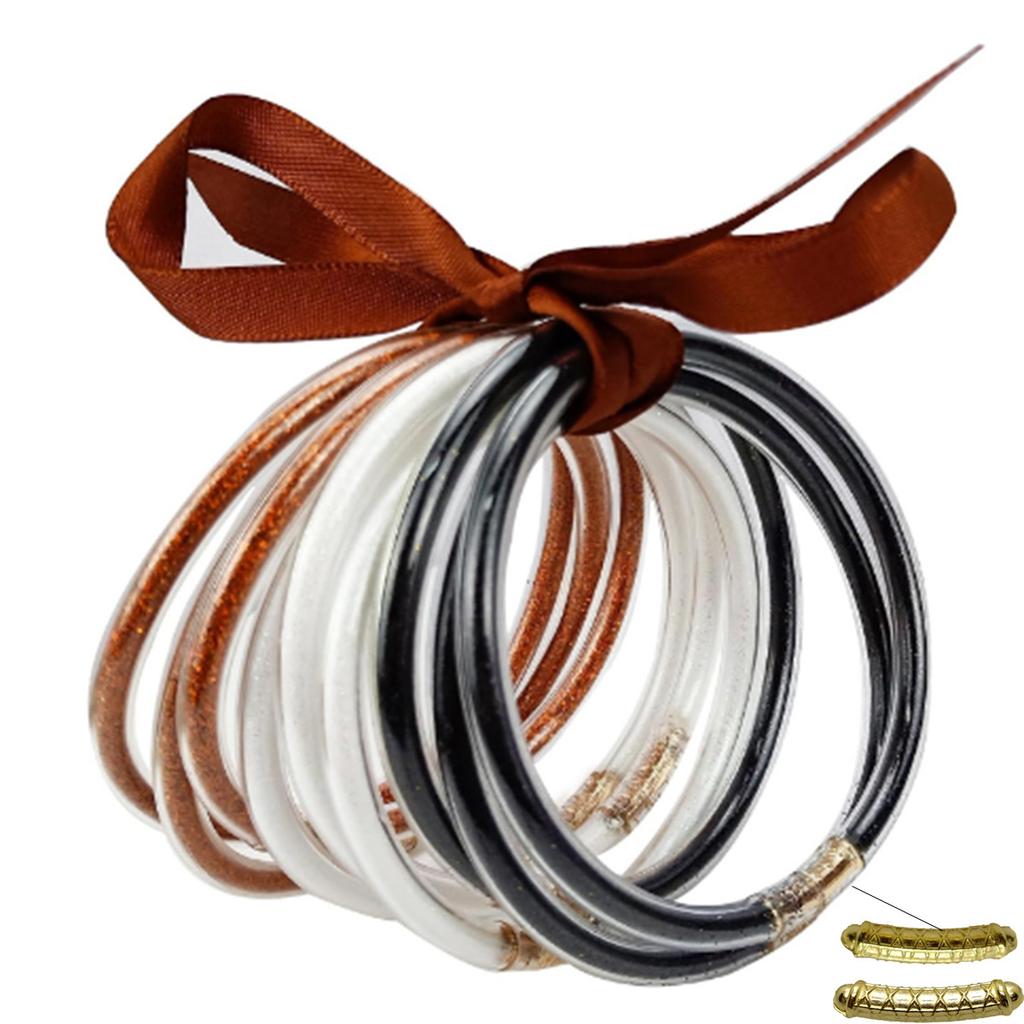9 Stück/Set Modeschmuck Goldenes Armband Buddhistisches Jonc Armreifen Set für Damen Glitzergefülltes Jelly Silikon Buddha Mädchen Armbänder