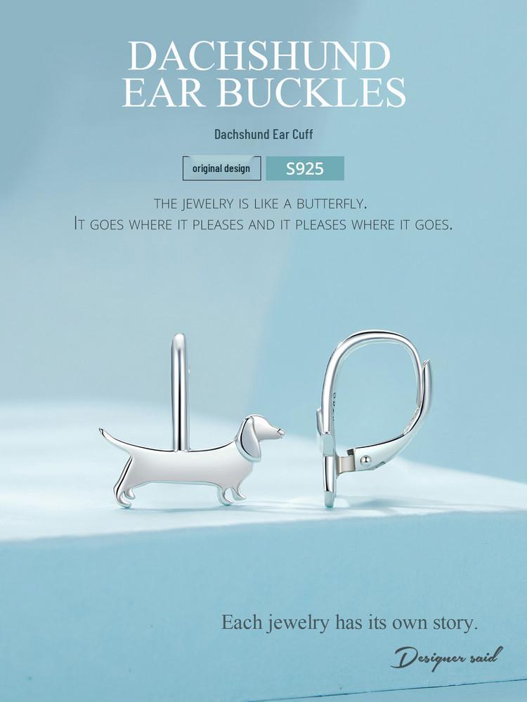 Yinziyun Dachshund Ear Cuffs: Cute S925 Sterling Silver Earrings for Women