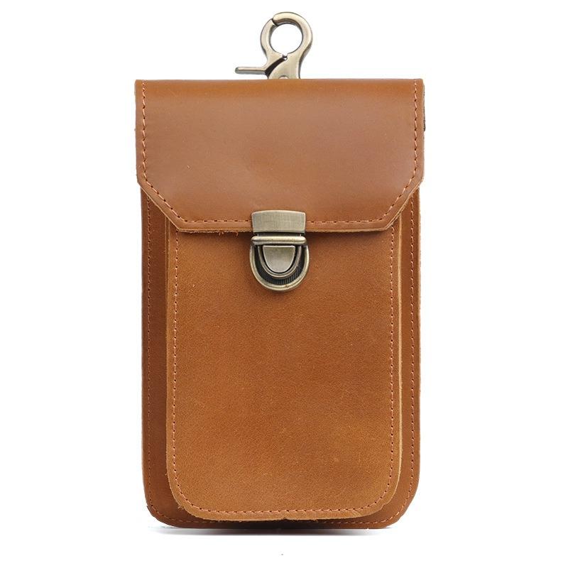 Mobile Phone Bag - Wild Horse Leather Wallet - Outdoor Sports Cowhide Vertical Style Waist Belt Bag