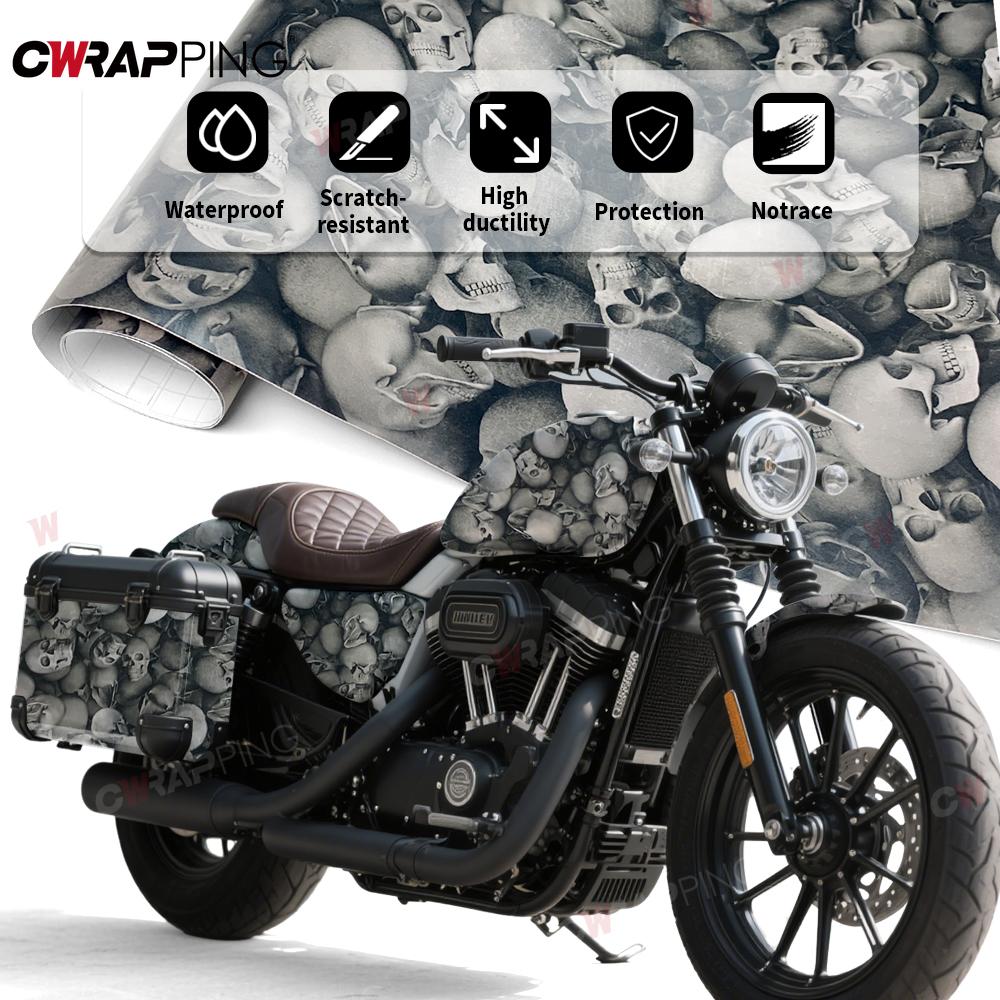 Car Sticker Black Skull Cartoon Printed  Vinyl Self-Adhesive Wrap Vinyl Auto Body FilmMotorcycle Stickers Tuning Car Accessories