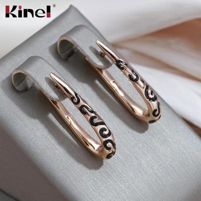 Kinel Black Enamel Dangle Earrings For Women Luxury Wedding Fine Jewelry