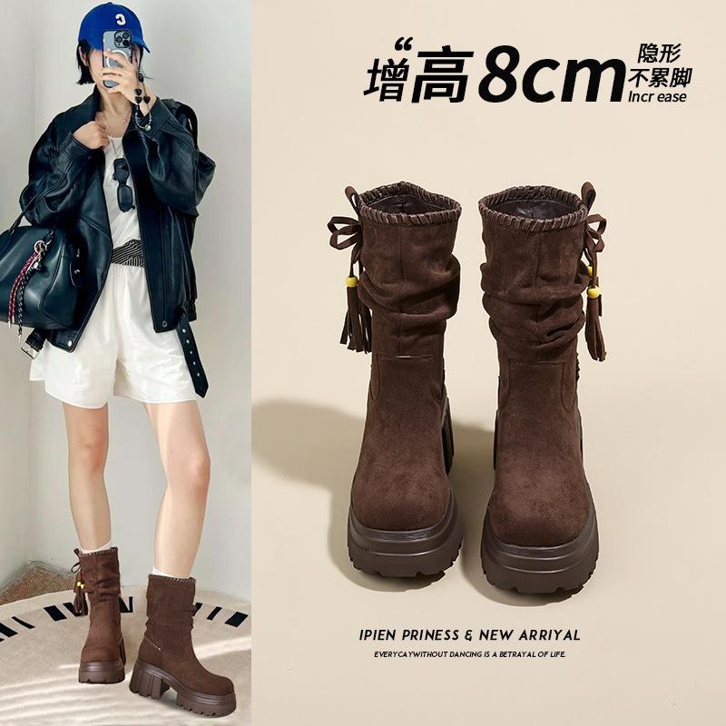 Maillard Martin boots women's autumn and winter wasteland wind heightening platform short boots velvet high heels thin boots