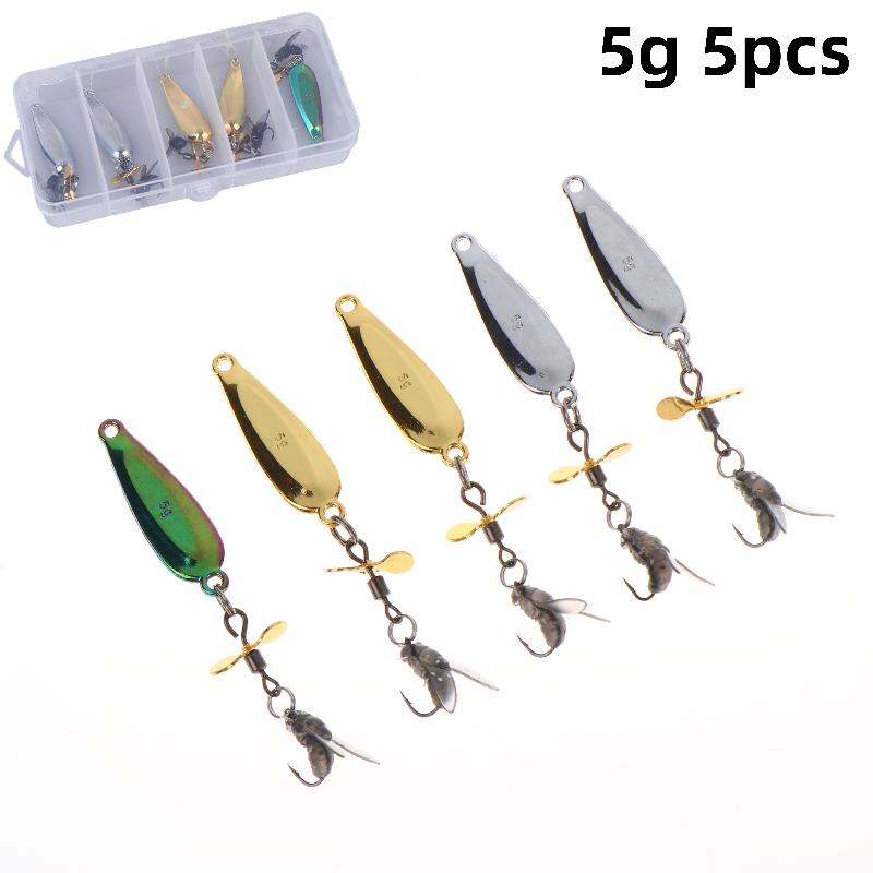 5Pcs Fly Spinning Propeller Metal Sequins Insect Soft Bait Micro Fishing Flies Fly Fishing Hook Trout Bass Fishing Lure Baits A4