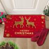 Burgundy Gold Glitter Luxury Door Mat Carpet,Reindeer Design Non-Slip Machine Washable for Christmas New Year's Front Door Decor