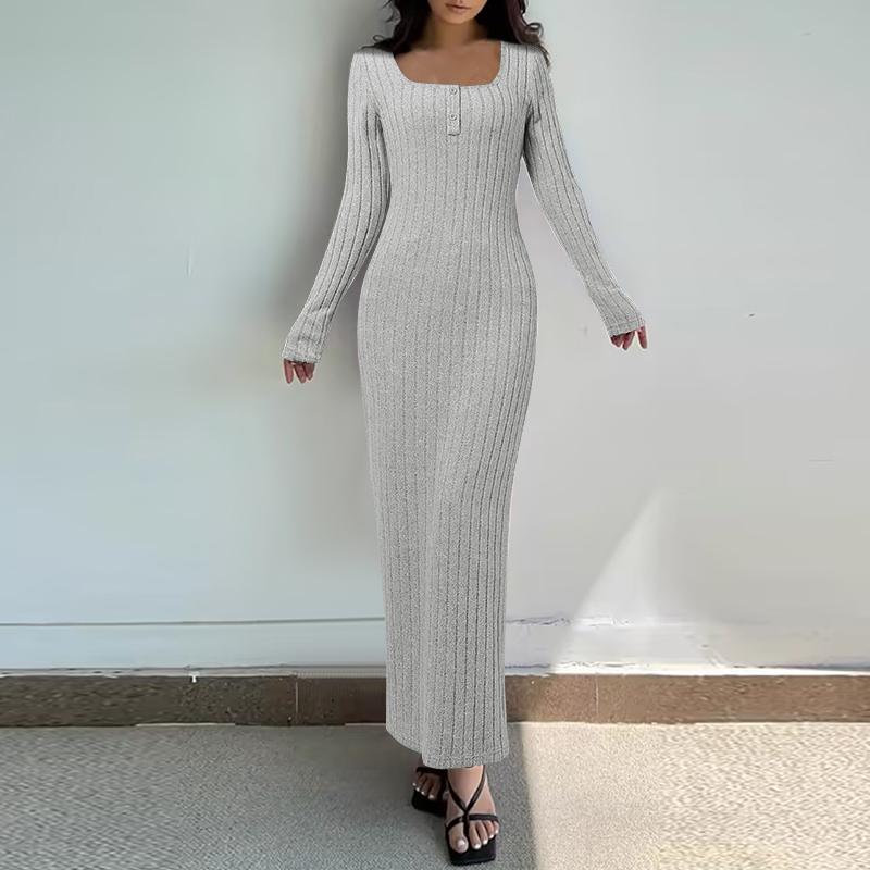 

VONDA Женские модные платья-свитера с длинным рукавом и квадратным вырезом в полоску L серый