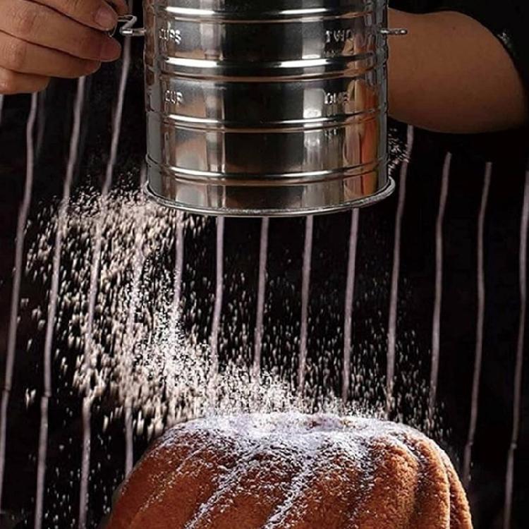 Commercial Grade Flour Sifter with Double Rings 3 Cup Ergonomic Hand Crank Large Capacity Flour Strainer