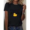 T-shirt Jaune pour Femme Impression Texte Canard Manches Courtes Été Automne Décontracté Sport Extérieur Mode Haut Élégant