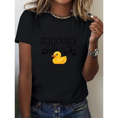 T-shirt Jaune pour Femme Impression Texte Canard Manches Courtes Été Automne Décontracté Sport Extérieur Mode Haut Élégant