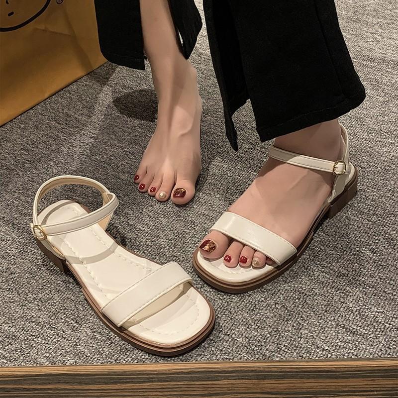 

Comfortable soft-soled low-heeled retro one-word sandals summer women s new flat-soled leather sandals 42