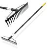 BlumeTrec Adjustable Length Stainless Steel 17 Manganese Steel Metal Sturdy for Grass Leaf Land Soil Soil Land Lawn Thatch Gardening Tool Rake,