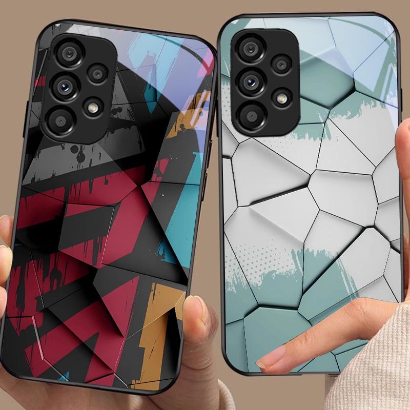 Geometrisches Muster Für Samsung Galaxy S10 20 Plus 21 FE 22 23 24 FE 25 Ultra Schwarz Gehärtetes Glas Handyhülle Hartschale