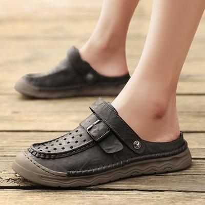 Sports Beach Shoes Men's Outdoor Soft Soled Leather Sandals Men's Solid Color Fashion Designer Shoes Men's Versatile Slippers