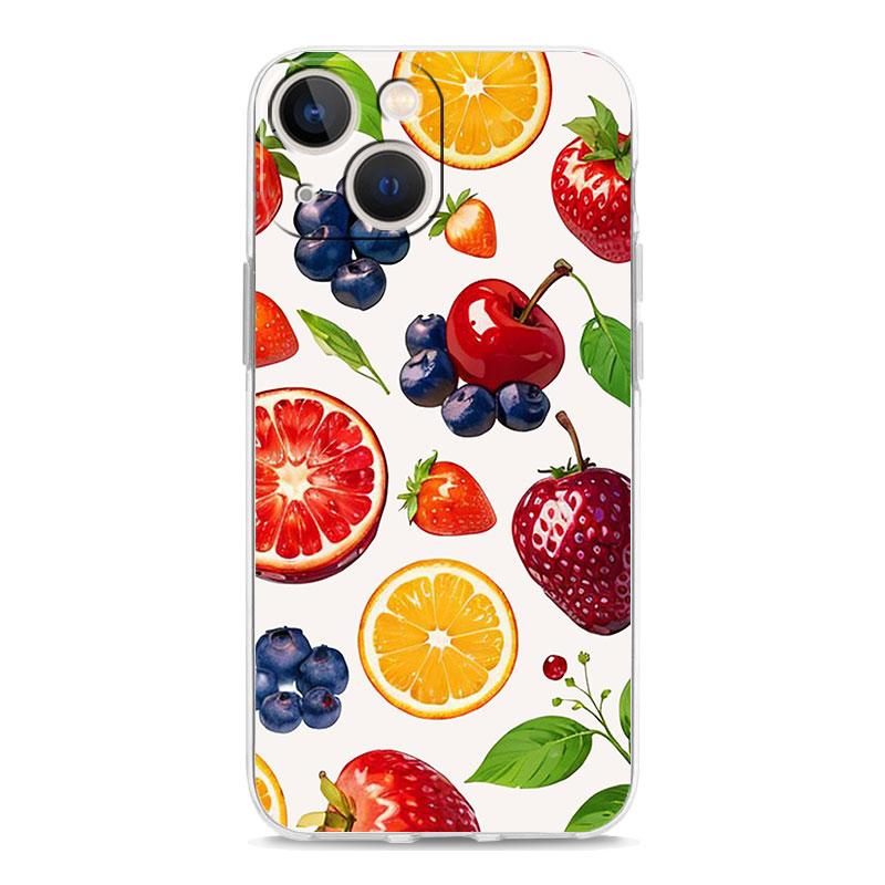 Phone Case For iPhone 17 Air Cases iPhone 16 15 12 13 14 Pro Max SE 7 8 Plus iPhone11 Clear Cover Fruit Juice Flower Pattern