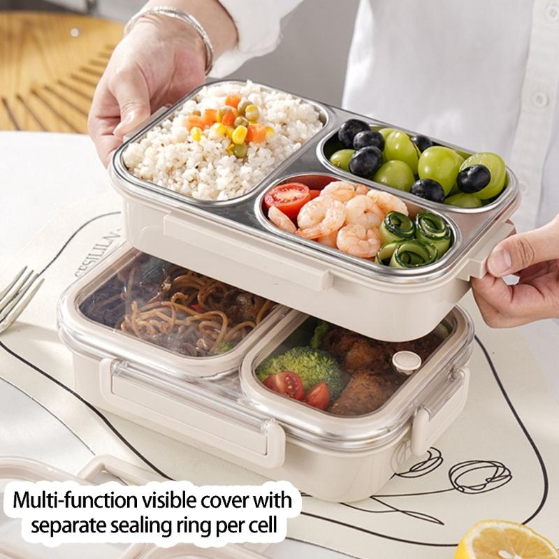 Stainless Steel Bentos Box with Plastic Lid Multi Compartment Design Leak Proof Lunch Container For Work Travel