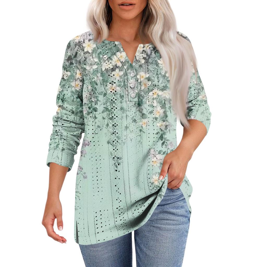 Women's T Shirt Tee Print Button 3/4 SleeveDaily Weekend Fashion Basic V- Neck Regular Top