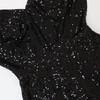 European & American Sexy Feather Sequin High Slit V-Neck Open Back Party Dress