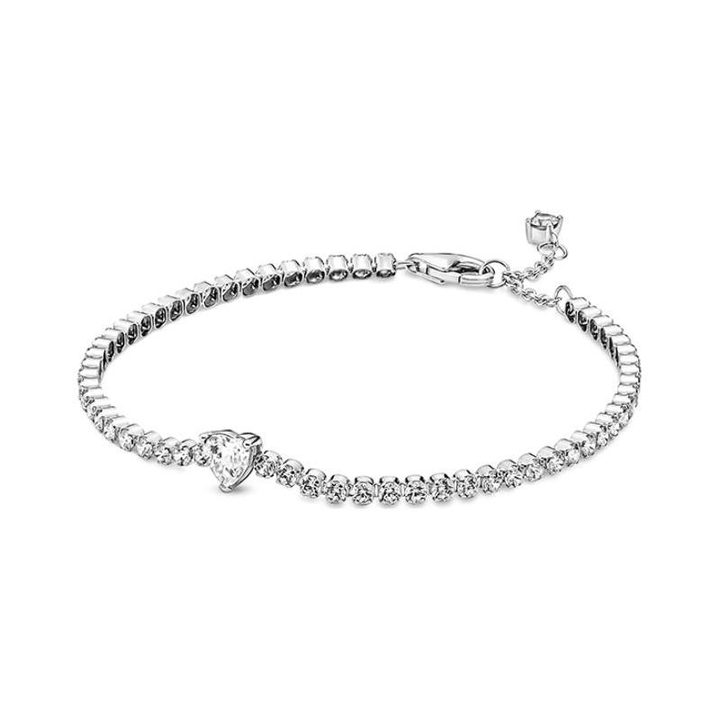 Pandora Sparkling Heart-shaped Embellished Tennis Ball 925 Silver Bracelet Women's Silver 590041C01