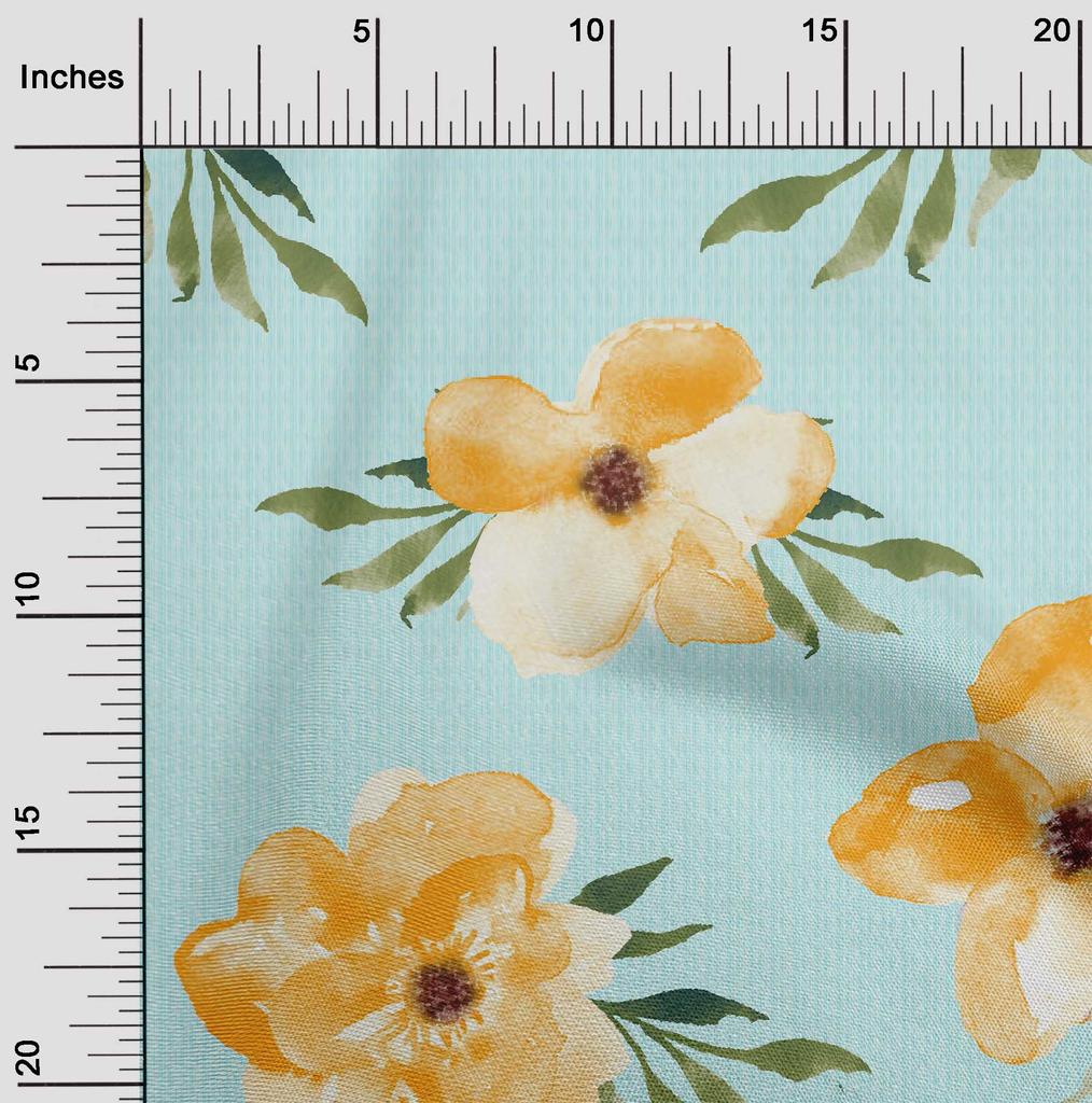 oneOone Bawełna Elastyczna Tkanina Akwarelowe Liście i Kwiaty Kwiatowy Nadruk Metraż 40 Cali