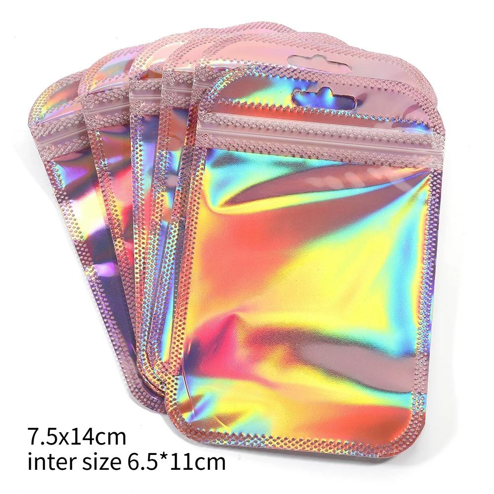 Laser Rainbow Self Sealing Bag Reusable Sealed Zipper Lock Packaging Bag Earrings Necklaces Hair Accessories Wrapping Pouch Product Storage Sack