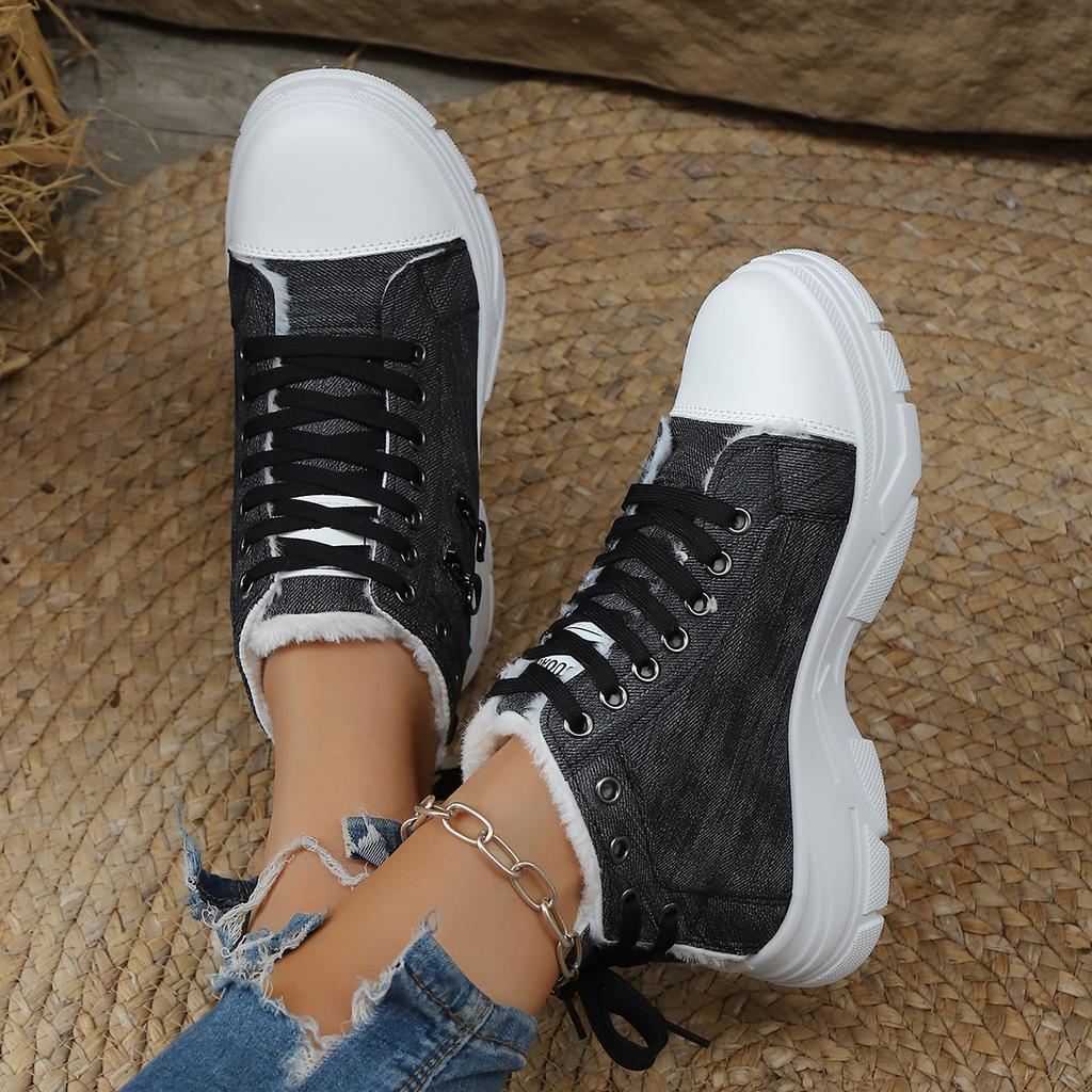 Mode Damen Übergrößen Stiefeletten High Top Rutschfeste Schneestiefel Bequem zum Schnüren Plateau Designerschuhe Damen Zapatos De Mujer