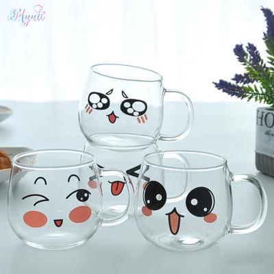 Tazza di Vetro Cartone Vetro Trasparente Tazza Caffè Tè Cips Bevande Dessert Colazione Tazza Latte Tazze di Vetro Manico Bicchieri
