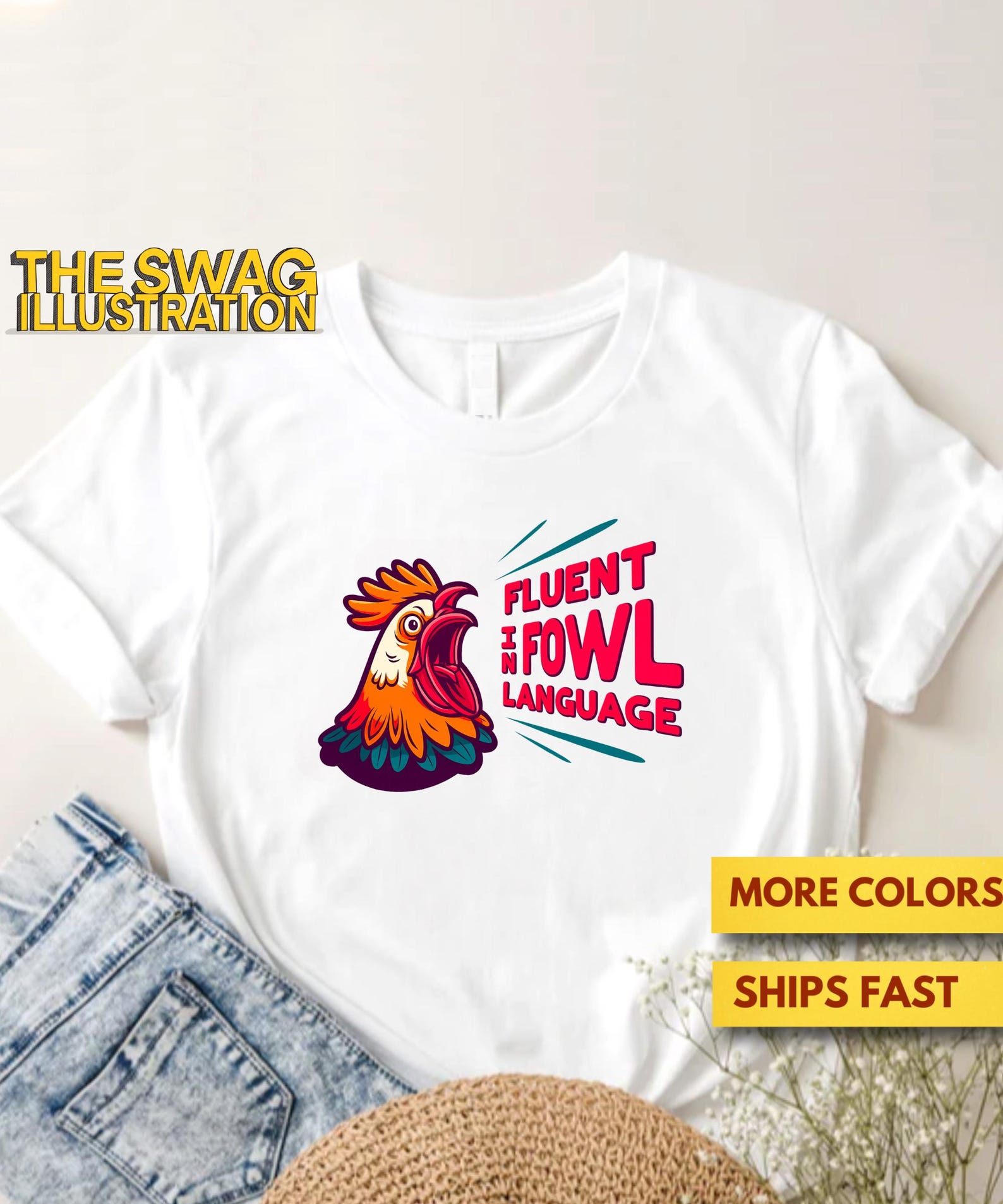 Fluent In Fowl Language Shirt, Funny Chicken Pun Shirt, Wordplay, Language Pun Shirt, Funny & Clever Chicken Pun Gift Premium Tee 4XL