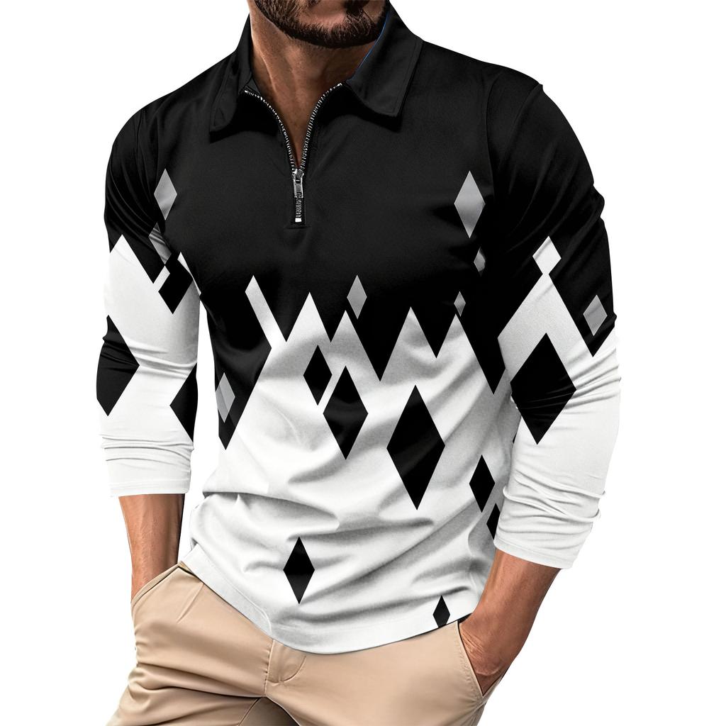 Herrtryckt Krage 1/4 Dragkedja Långärmad Casual Sporttopp