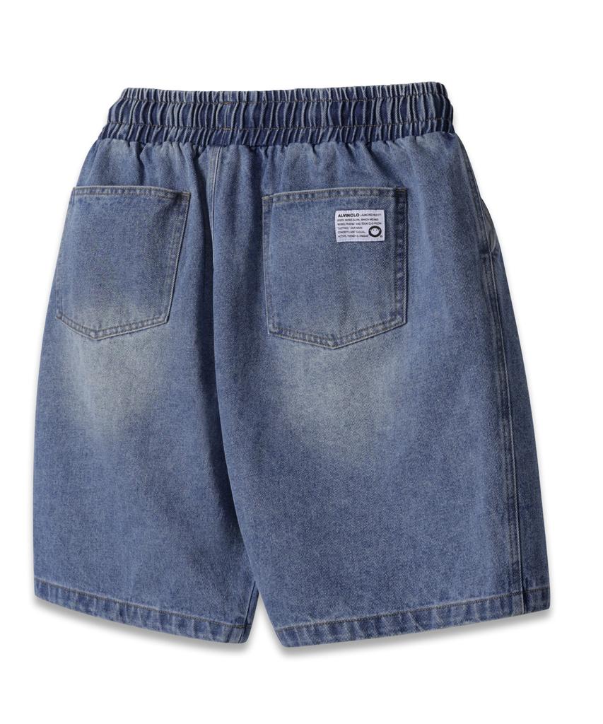 ALVINCLO [Deluxe] Vintage Washed Cut-Out Denim Shorts Dlx2927 Blue