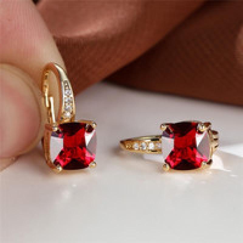 Rainbow Zircon Hoop Earrings Multicolor Crystal Square Stone Earrings Vintage Gold Color Wedding Earrings for Women Party
