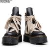 Martin Stiefel Lychee-Muster High-Top Kreuzgurt Lokomotive Stiefel Damen Persönlichkeit Kurze Stiefel Seitenreißverschluss Lederstiefel