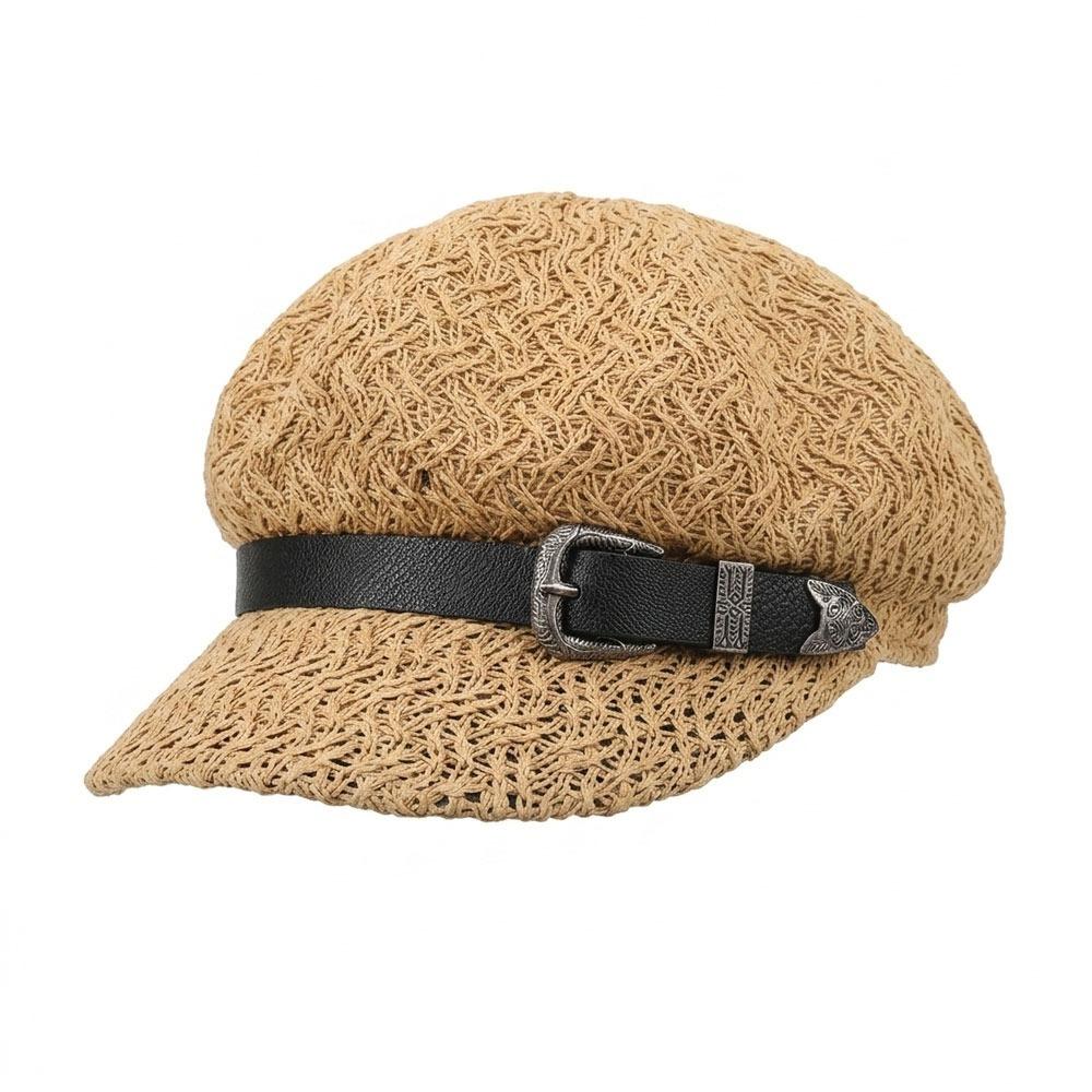 Breathable Woven Straw Cap Leather Buckle Sunshade Cap Casual Octagonal Hat Spring And Summer