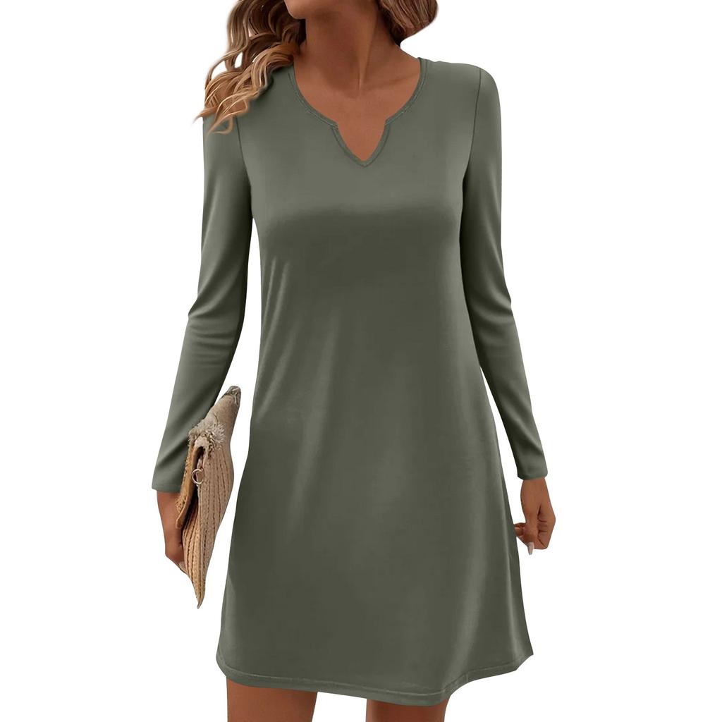 Dame Langermet Casual Midikjoler V-Hals Print Casual Kjole