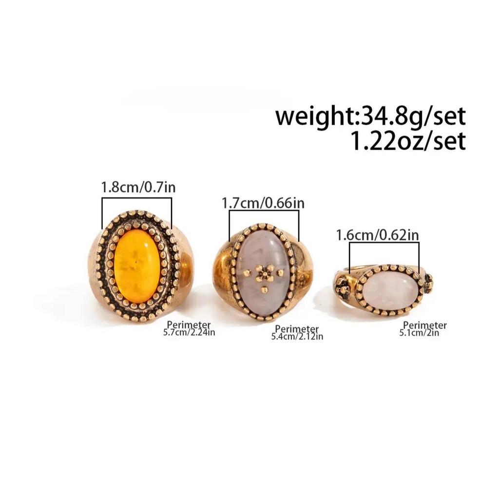 Salircon 3 Pcs/Set Gothic Oval Resin Finger Rings Women Punk Geometric Gold Color Metal Ring Party Aesthetic Jewelry 2026 New