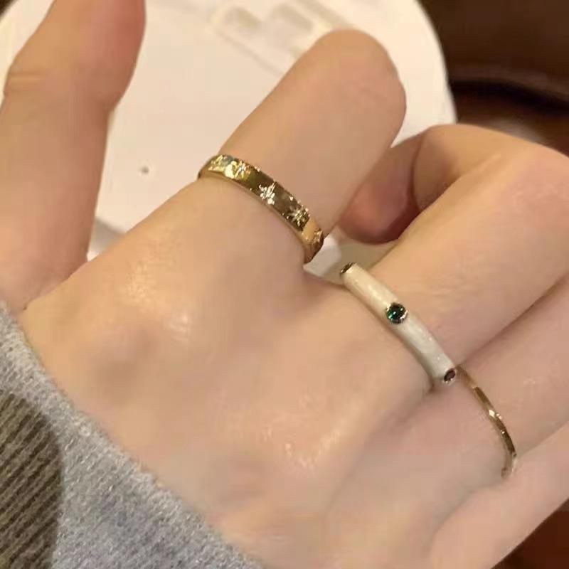 Stacking Real Light Luxury Mango Star Drop Glaze Three-Piece Ring Women'S High-End Fashion Niche Design Index Finger Ring
