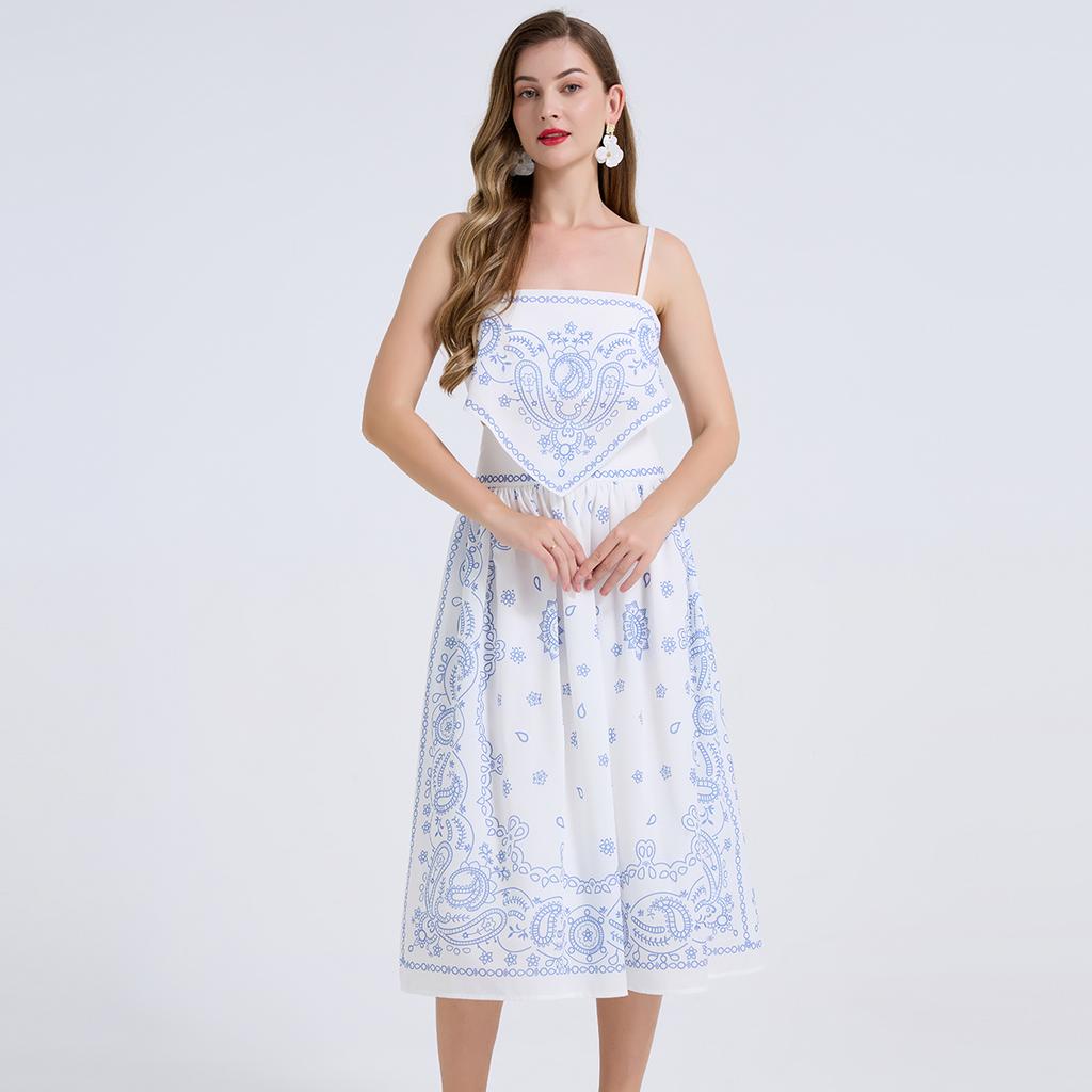 Boho Chic Paisley Print Two Piece Set Women Summer Sleeveless Spaghetti Strap Crop Top + High Waist Midi Skirt Sets Beach Vacation Skirt Suits