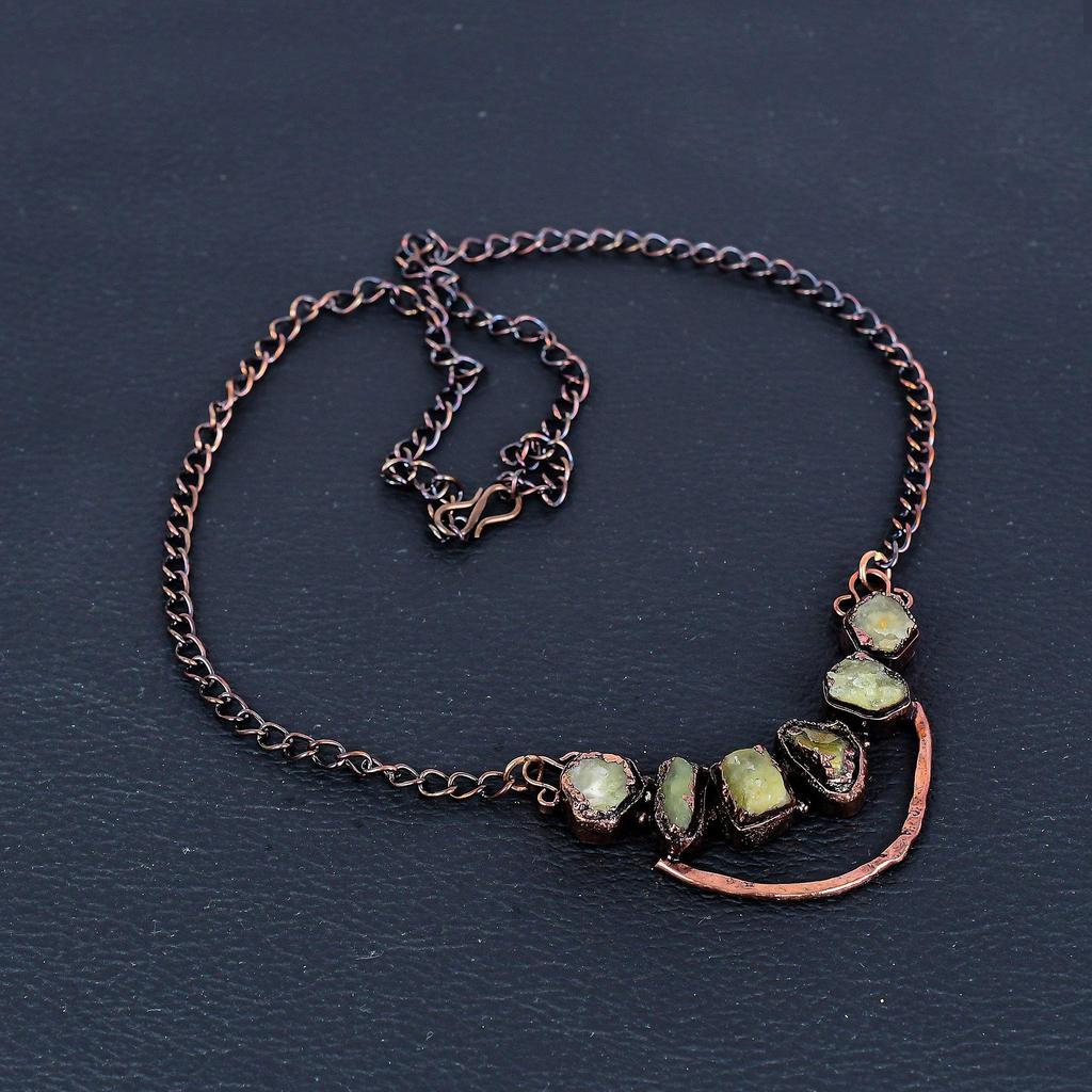 Green Tourmaline Necklace, Gemstone Copper Electroformed Jewelry Necklace, Handmade Jewelry, For Anniversary Gift