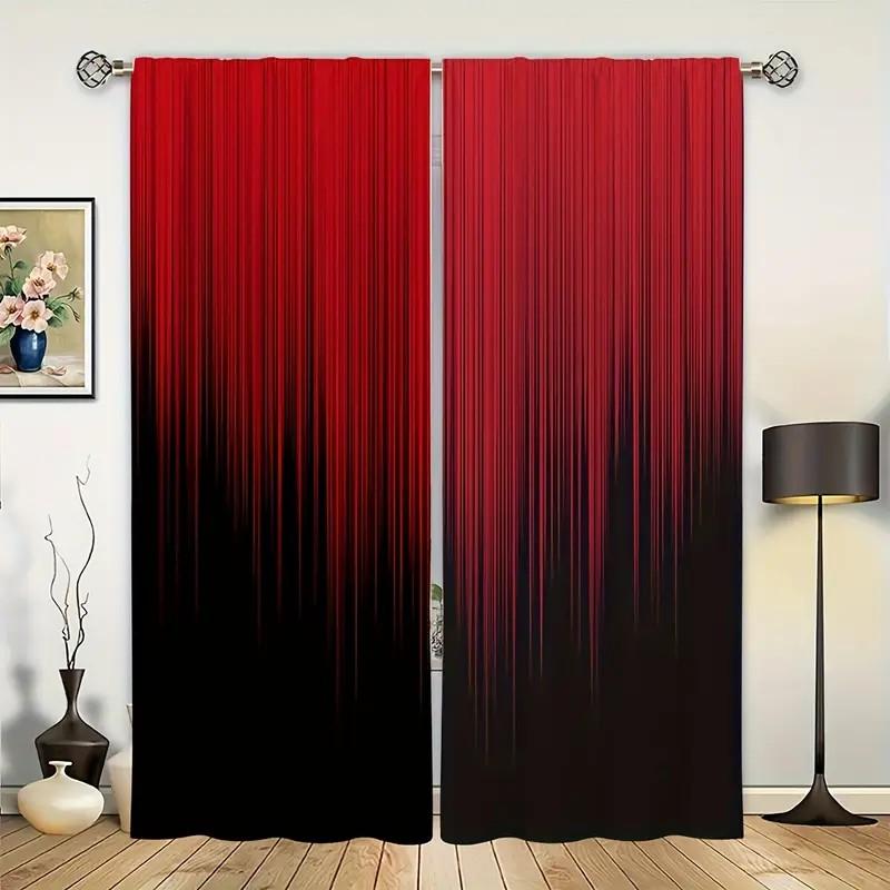 JIT 2pcs Abstract Gradient Blackout Curtain   Design Window Drapes   Living Room   Rod Pocket Curtains