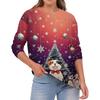 Women's Fashion Casual Christmas Print Round Neck Solid Color Long Sleeve Top