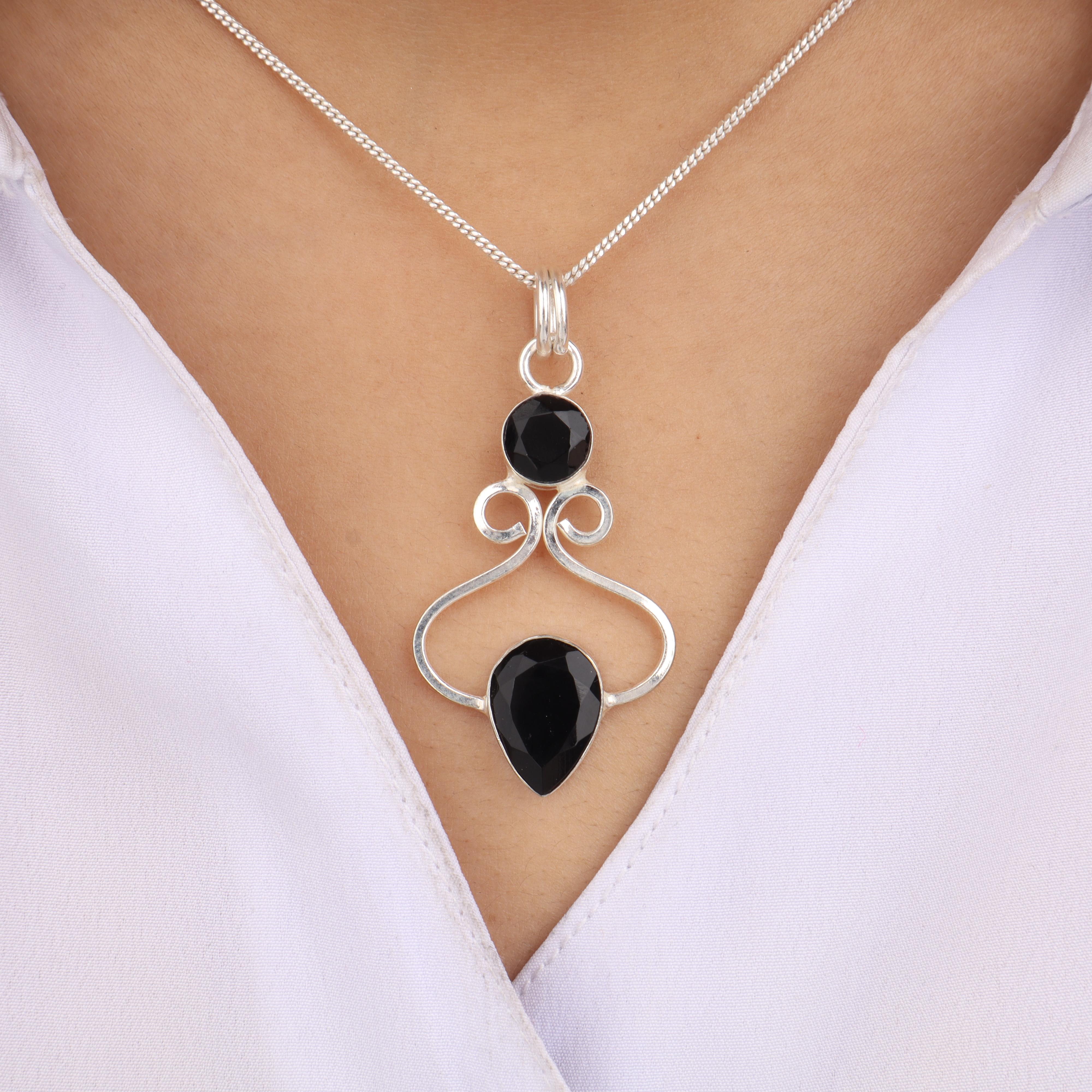 

Black Onyx Gemstone 925 Sterling Silver Handcrafted Pendant 1.5 Gift For Wife PP-13-13