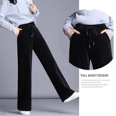 Spring and Autumn Women Warm Plush Thick Pants Corduroy Trousers High Waist Casual Loose Female Wide Leg Pants