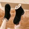Comemore Winter New Square Heel Cotton Boots Round Toe Suede Padded Warm Snow Botas Casual Side Zipper Platform Booties