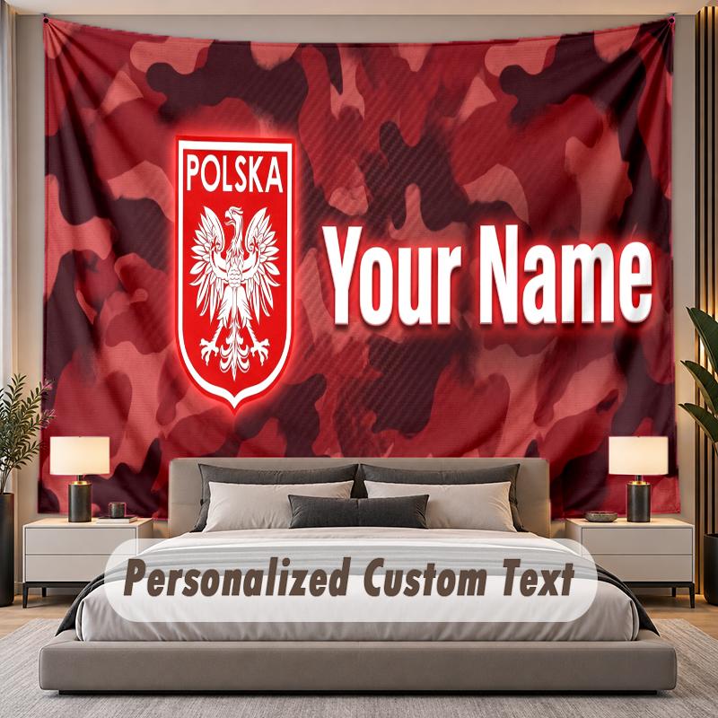 Custom Name Text Tapestry Poland Football Personalized Polyester Wall Tapestry For Bedroom And Room
