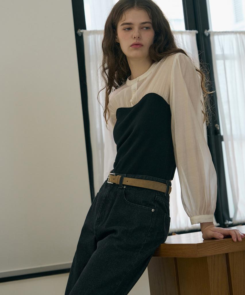 Deuloupisumeon Sheer Shirred Bustier Blouse [Brown]