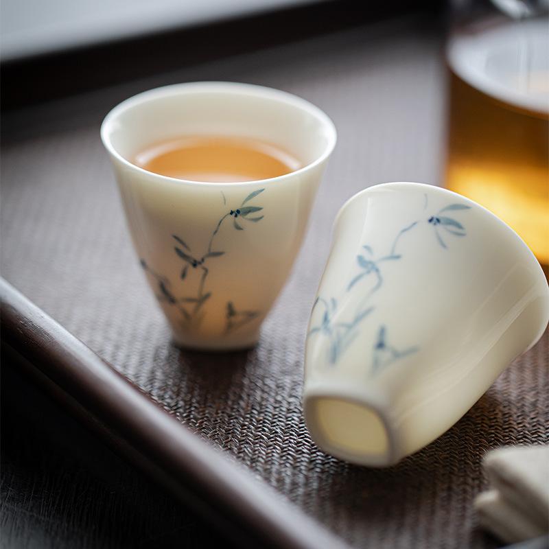 Ceramic Jade Clay Orchid Single Cup White Porcelain Chinese Style Kungfu Tea Cup Hand-painted Orchid Small Tea Cup