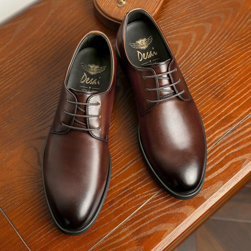 Desai First-Layer Cowhide Men'S Shoes Thick-Soled Heightened Breathable Versatile Trend Casual Leather Shoes Groom Wedding Shoes